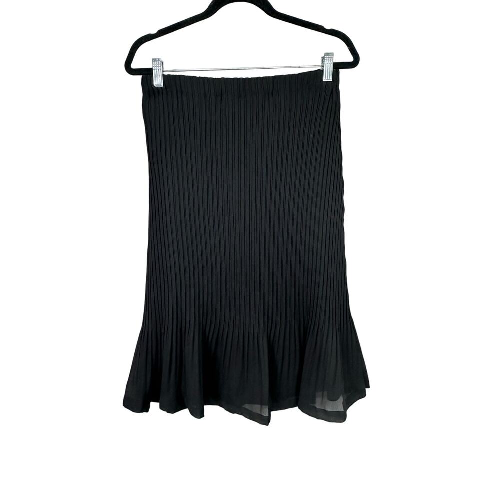 Sunny Leigh Women’s Black Pleated Smocked Stretch Pull On Midi Skirt size Large